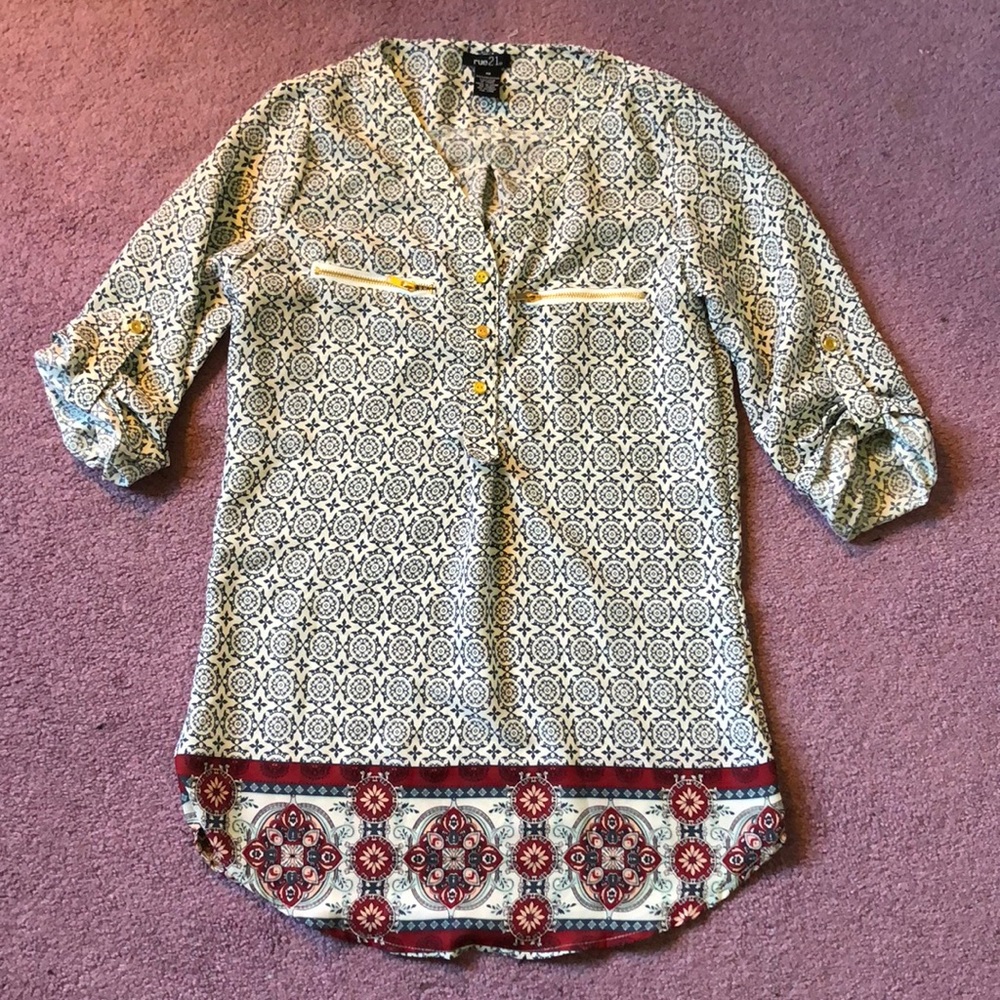 Rue 21 Blouse Shirt Navy Maroon White New XS